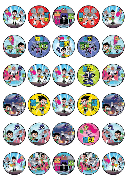 30x Wafer Paper Titans Go Edible Cupcake Topper