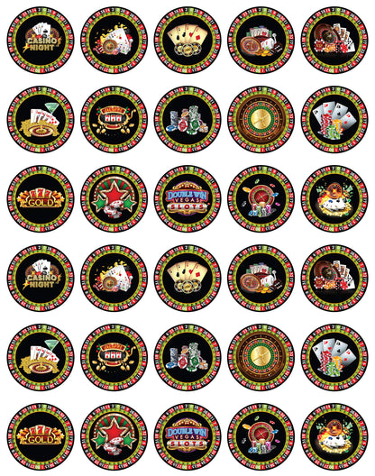 30x Wafer Paper Casino Edible Cupcake Topper
