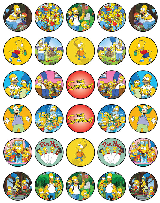 30x Wafer Paper The Simpsons Edible Cupcake Topper